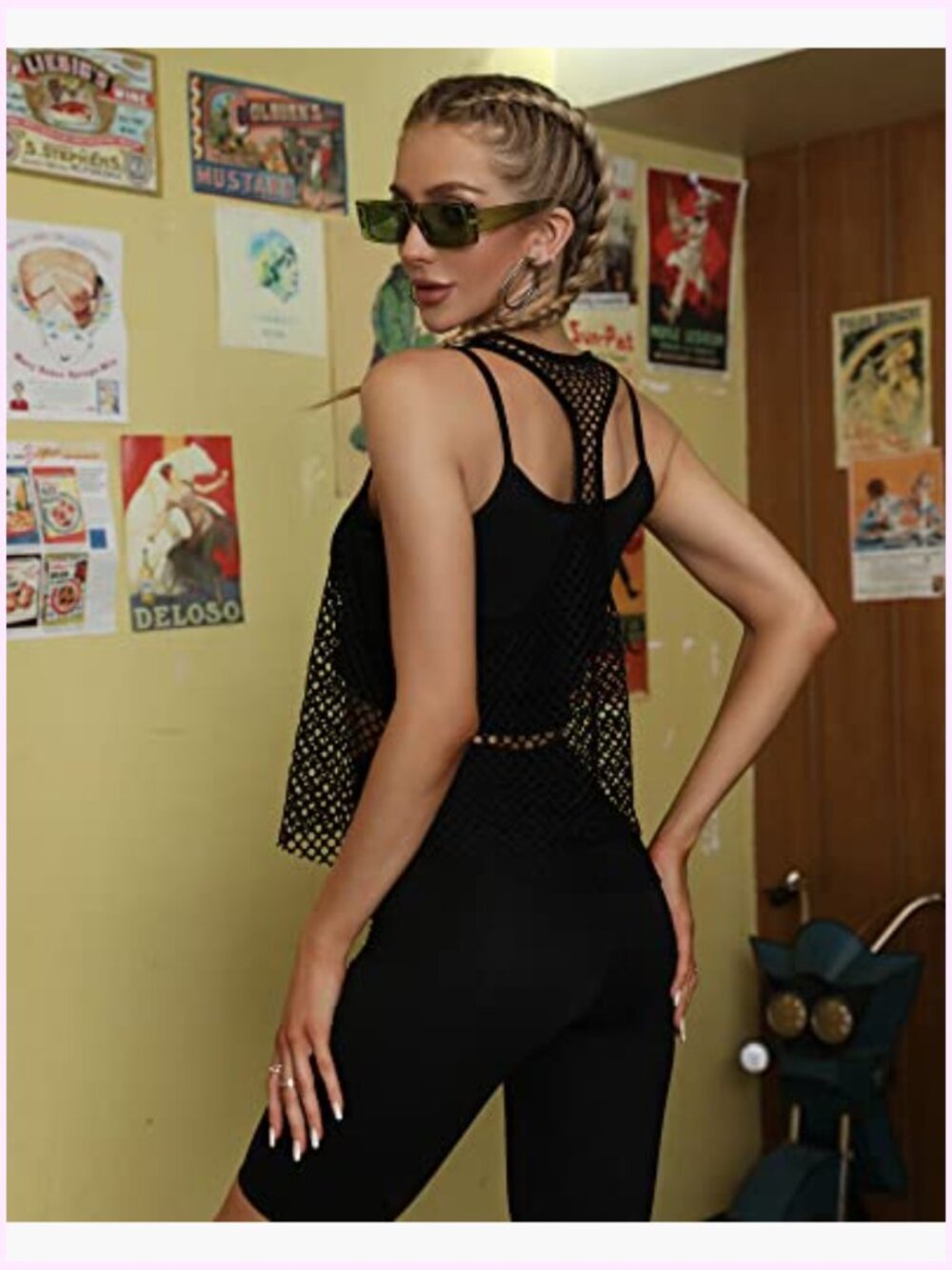Fishnet Tank Top Mesh See Through Scoop Neck Sleeveless Going Out Top - Picture 3 of 7
